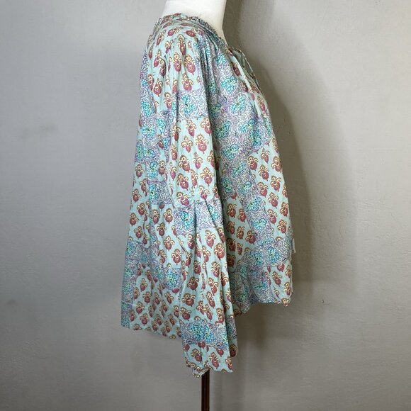 Anthropologie Lilka Boho Peasant Blouse Floral Paisley Bell Sleeve Split Neck L - Picture 5 of 11